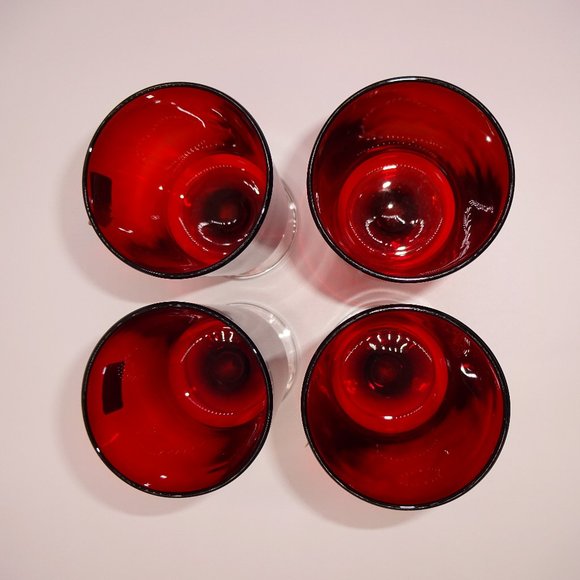 Set of 4 Vintage Ruby Red Clear Glass Arcoroc Footed Cordial Glasses 4" France - Picture 3 of 6
